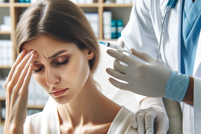 Doktor injiziert Botox bei Migräne
