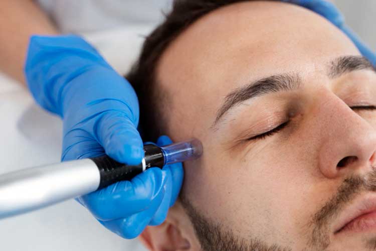 Mann bei Behandlung Microneedling