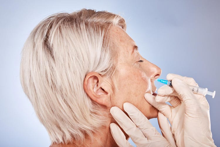 Frau wird Muskelrelaxanz  injiziert