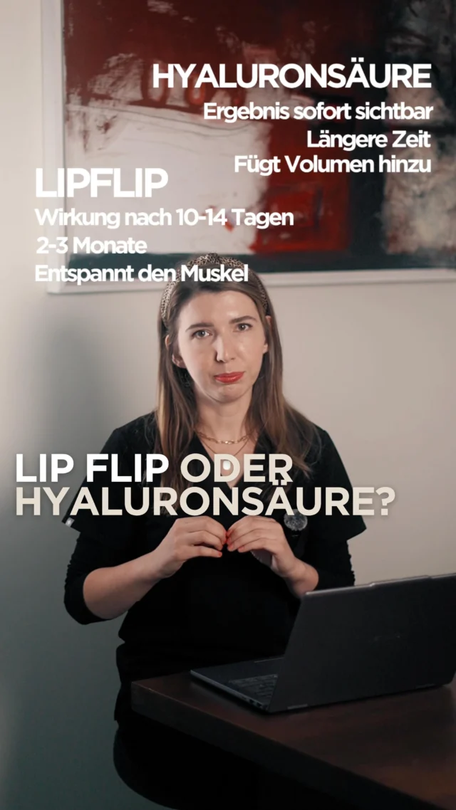 Lip Flip oder Lippenfiller – was passt zu dir? 👄✨

Der Lip Flip und der Lippenfiller können die Lippen unterschiedlich verändern – aber sie funktionieren nicht auf dieselbe Weise.

💉 Lip Flip: Botulinumtoxin entspannt gezielt den Muskel rund um die Oberlippe. Dadurch kann sich die Lippe leicht nach außen drehen und mehr Lippenrot sichtbar werden – ohne zusätzliches Volumen.

💋 Lippenfiller: Hyaluronsäure wird gezielt in die Lippen eingebracht und kann Volumen, Kontur und Form verändern.

Beim Lip Flip zeigt sich das vollständige Ergebnis meist nach 10–14 Tagen und hält ungefähr 2–3 Monate. Das Ergebnis eines Fillers ist in der Regel länger anhaltend. ✨

Welche Behandlung geeignet ist, hängt von deinen Lippen, deiner Anatomie und deinem gewünschten Ergebnis ab.

Hast du Fragen zum Lip Flip oder Lippenfiller? Schreib sie in die Kommentare. 👇

#LipFlip #Lippenfiller #Lippenästhetik #BotoxWien #schönheit2go